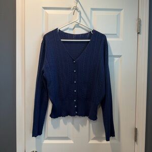 Elegant Navy Blue Women's Cardigan